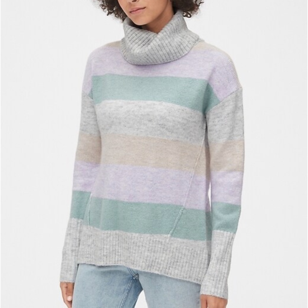 Brushed Turtleneck Sweater w/ lavender and green